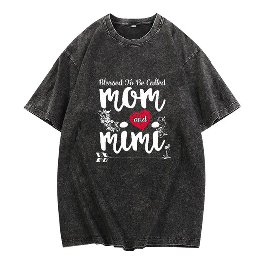 Called Mom And Mimi'S Blessing - Ladies Casual Pattern T-Shirt, Heart And Floral Design Short-Sleeve Top, Perfect Mother'S Day Gift for Spring And Summer, Daily T-Shirt| Loose Fit T-Shirt| Glossy Finish, Mother'S Day Gift for Mom