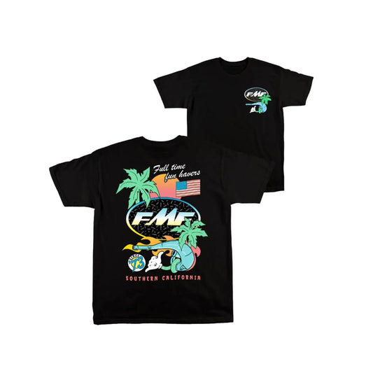 Men's American Street Style T-Shirt, Palm Tree Sunset Us Flag Print, Fmf Exhaust Pipe Design, Casual Summer Fitted Graphic Tee
