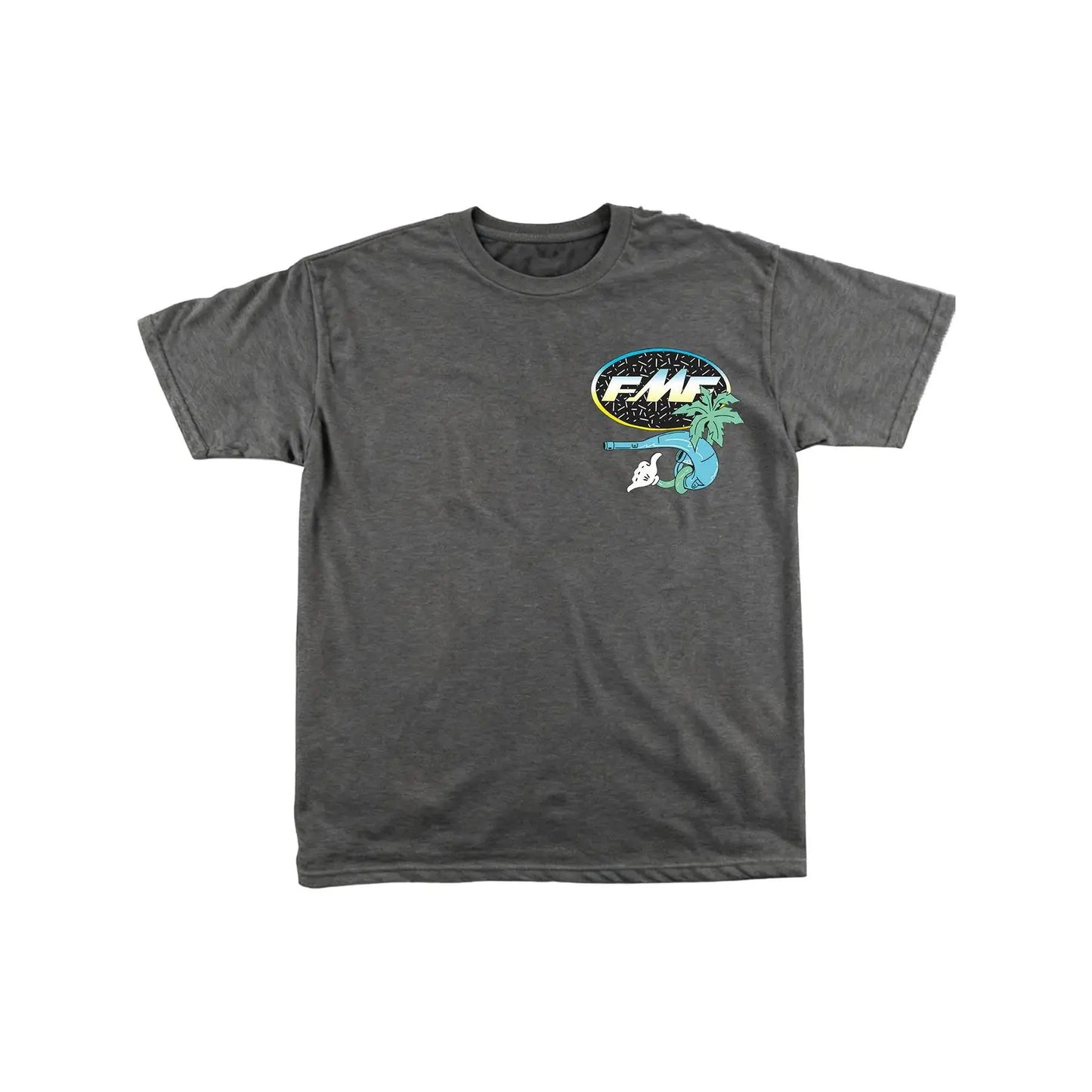 Men's American Street Style T-Shirt, Palm Tree Sunset Us Flag Print, Fmf Exhaust Pipe Design, Casual Summer Fitted Graphic Tee
