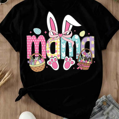 Easter Bunny Mama T-Shirt White Easter Bunny Ears Basket And Paw Prints Mom Design For Spring Celebration