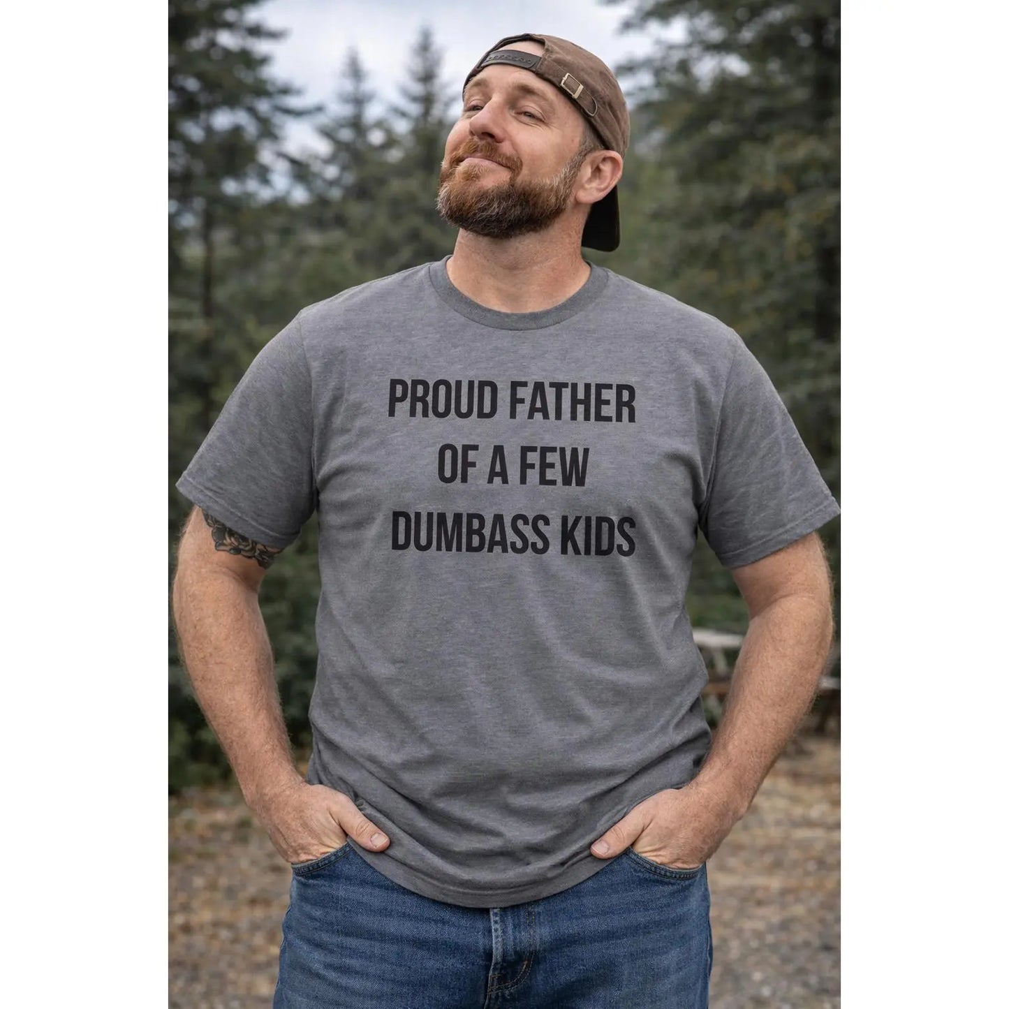 Mens Proud Father Of A Few Dumbass Kids T Shirt Funny Parenting Fathers Day Tee Mens Funny T Shirts Cool Vintage Fashion T-Shirt Gift Classic Menswear Dad Joke Apparel for Men Novelty Tees for Guys Dark Grey