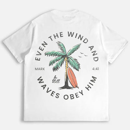 Christian Bible Verse Pattern T Shirt, Beachy Backprint Tops, Trendy Coconut Tree Shirt Unisex Tee Teen Baptism Gift Ocean Inspired Style