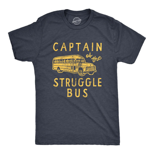 Mens Captain of The Struggle Bus T Shirt Funny Sarcastic School Bus Graphic Novelty Tee for Guys Mens Funny T Shirts Cool Vintage Fashion T-Shirt Gift Classic Menswear Funny Sarcastic Short Sleeve Novelty Tees Navy -