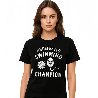 Undefeated Swimming Champion T-Shirt, Funny Sperm Meme Graphic Tee, Distressed Cotton Humor Top, Novelty Gift for Men, Unique Birthday & Bachelor Party Present