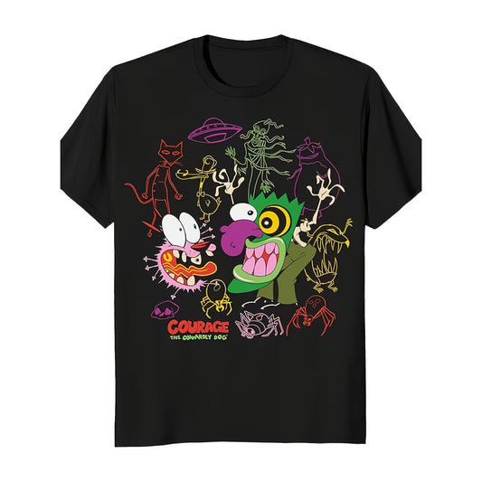 Courage The Cowardly Dog Monsters Graphics Men'S Short Sleeve T-Shirt 180g, Pure Cotton, Heat Transfer Printed T-SHIRT